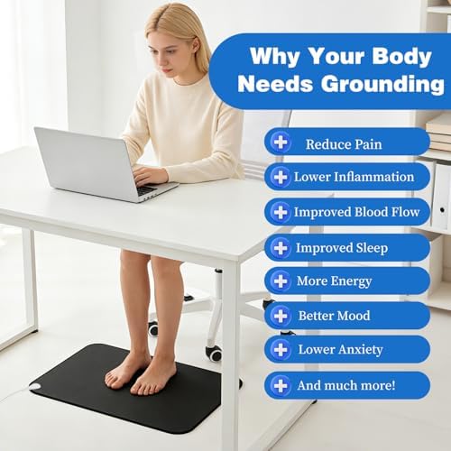 Grounding Mat Earthing Pad，Grounding Mat for Feet，Portable Grounding Well Desk Mat for Sleep Pain Relief Energy，Earth Grounded Sleep Bed Pad，Use at Home or Office，24"x16"
