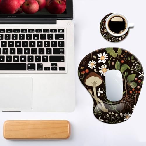 Ergonomic Mouse Pad with Wrist Support and Coaster,Mouse Pads with Non-Slip PU Base for Home Office Working Studying Easy Typing & Pain Relief Daisy