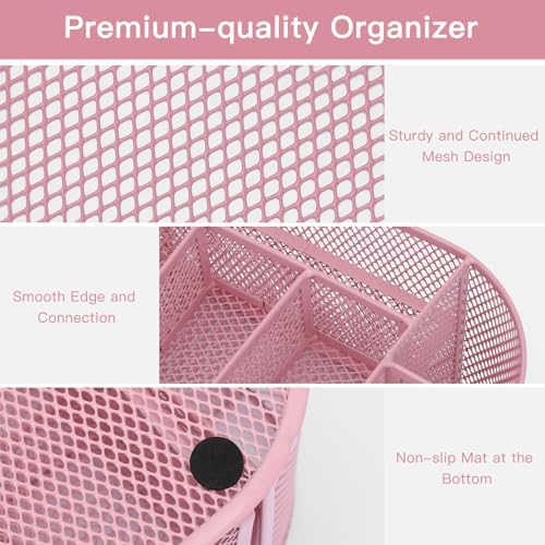 EOOUT Pink Desk Organizer Mesh Pencil Holder 8 Compartments 1 Drawer