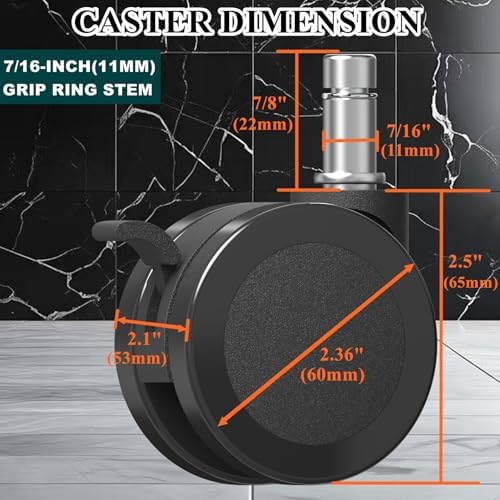 Office Chair Caster Wheels Replacement with Brake, 2.36"(60mm) Casters Replacement for Office Chair or Stool Wheel, Universal Size 11x22mm for Carpet and Hardwood Floors(Set of 10)