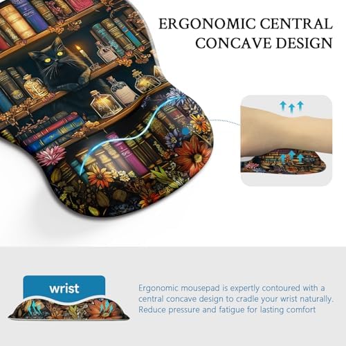 Cat Mouse Pad with Wrist Rest Cute Ergonomic Mousepad Middle Concave Office