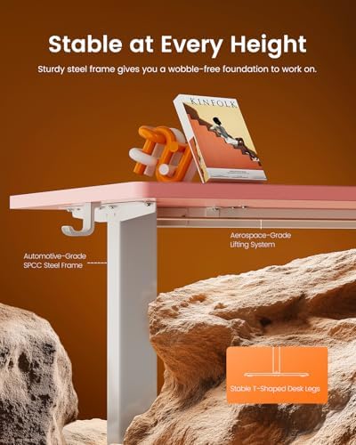 ErGear Height Adjustable Electric Standing Desk, 48 x 24 Inches Sit Stand up Desk, Memory Computer Home Office Desk, Pink