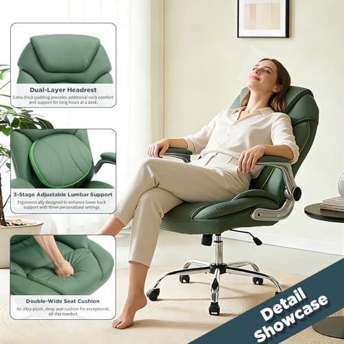500lbs Heavy Duty Comfy Office Desk Chair for Low Back Pain Green