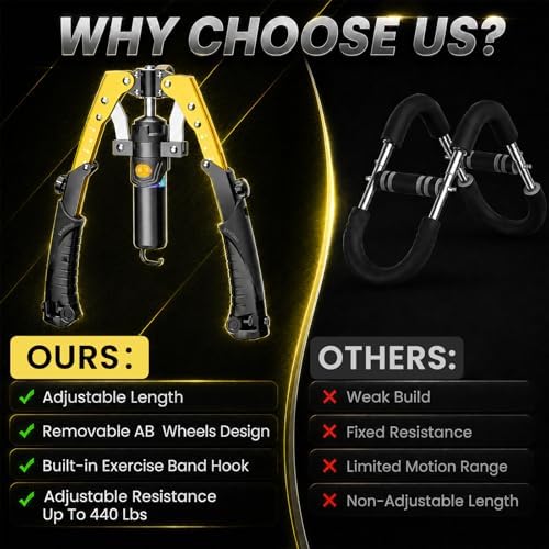 Twister Arm Trainer, 3 in 1 Hydraulic Power Chest Workout Equipment with Ab Roller Wheels and Hooks, Adjustable 22-440lbs Arm Trainer for Men Women, Home Gym Equipment for Full Body Strength Training