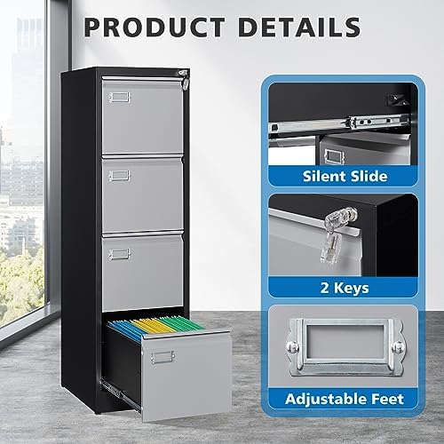 BYNSOE 4 Drawer File Cabinet with Lock Metal Vertical Filing Cabinet Office Home Lateral File Cabinet for A4 Legal/Letter Size,Assembly Required