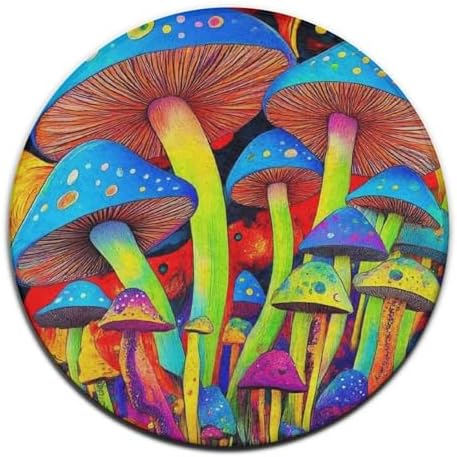 Machine Washable Modern Round Area Rug, Room Sofa Yoga Soft Round Carpet, Home Decor Non Slip Kitchen Office Circle Rug Trippy Tie Dye Magic Mushrooms Art, 36inch
