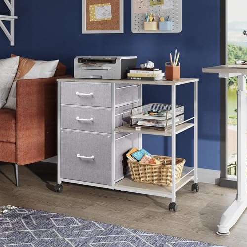 DEVAISE 3 Drawer Mobile File Cabinet, Fabric Lateral Filing Cabinet