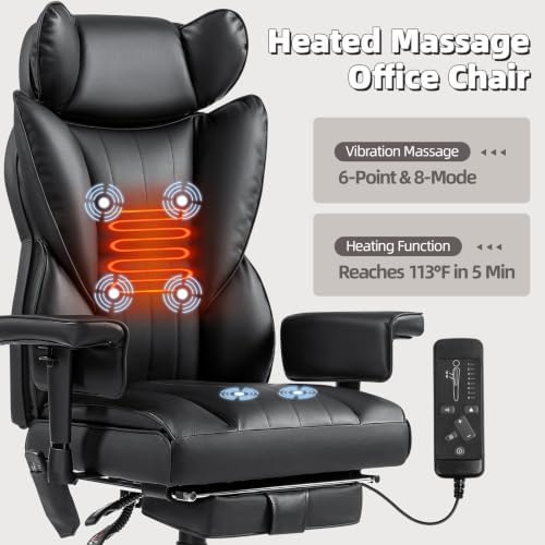 6 Points Massage Heated Home Office Chair with Foot Rest, Black