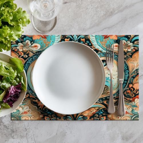 Batmerry Elaborate Rich Placemats, Artwork Luxurious Aesthetic Washable Linen Table Mats for Kitchen Table Double Insulation Decor Dining Set Indoor Outdoor 12X18 in Set of 8