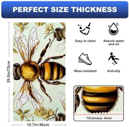 Starry Sky and Bee-648 Kitchen Mats and Rugs Absorbent Kitchen Runner Rug for in Front of Sink Kitchen Floor Mats Comfort Standing Desk Mat Pads