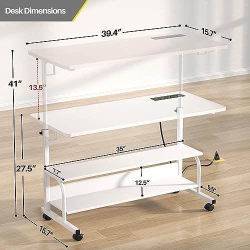 Armocity 39" Rolling Standing Desk with Charging Station for Couch Bed