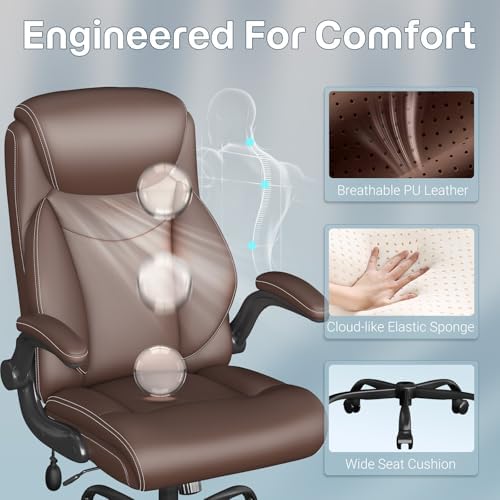 Ergonomic Office Chair,Inflatable Lumbar Support High Back Chair,Brown