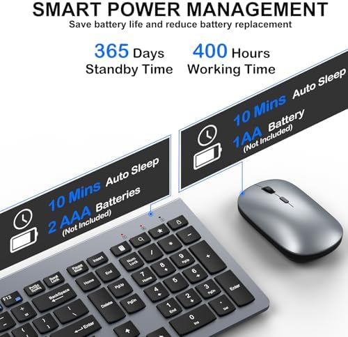 Ergonomic Ultra Slim Wireless Keyboard and Mouse Combo,2.4G Full Size,Gray