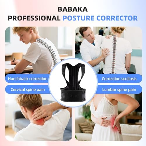 babaka Posture Corrector for Women and Men, Adjustable Full Back Support, Upper and Lower Back Pain Relief, Back Brace, Shoulder Straightener, Scoliosis, Hunchback, Thoracic, Spine Corrector (X-Large, Waist: 33''-44'')