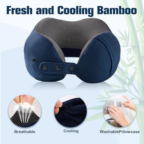 Cirorld Neck Pillow for Traveling, Travel Pillows for Airplanes Navy Blue