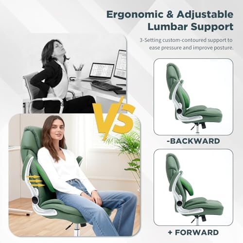 500lbs Heavy Duty Comfy Office Desk Chair for Low Back Pain Green