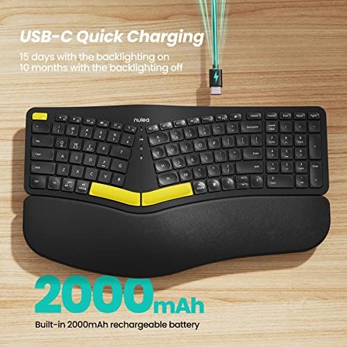 Nulea Ergonomic Split Keyboard Wireless with Wrist Rest 7 Color Backlight