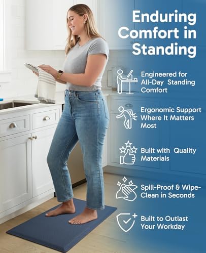 Ophanie Kitchen Mats for Floor, 1/2 inch Thick, 20x32 Anti Fatigue Cushioned Mat,Kitchen Rugs,Waterproof,Comfort Ergonomic Standing Mat for Office,Home,Sink with 99+ Pairs of Anti-Slip Bottom Ridges