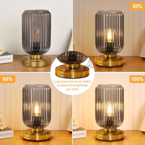 LightRound Cordless Table Lamp for Bedroom, Touch Stepless Dimmable