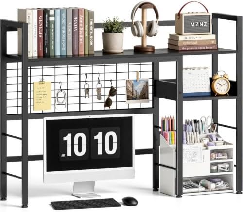 Desk Shelf, 38.6" Desk Hutch with Pegboard Hooks Set, Black