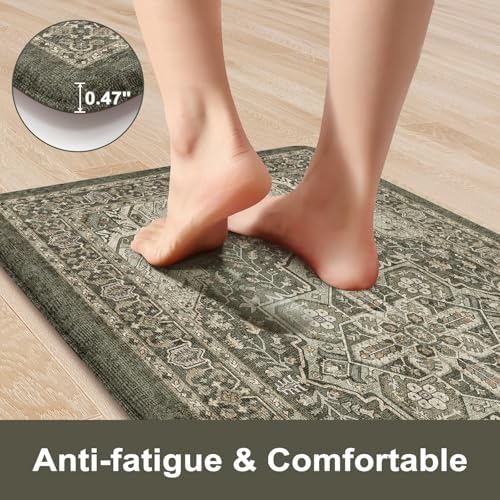 KIMODE Kitchen Mats Cushioned Anti Fatigue, Boho Kitchen Rugs Sets of 2