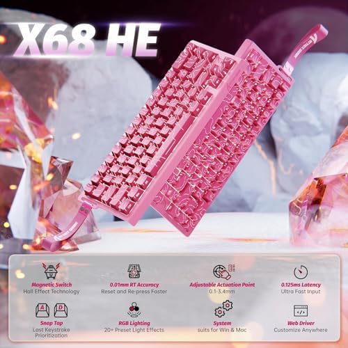 ATTACK SHARK X68HE RT Mechanical Gaming Keyboard 60% Wired TKL-Rose Contour