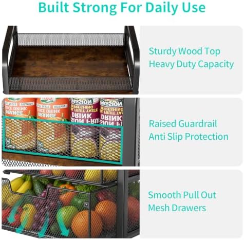 HapiRm 3 Tier Rolling Pantry Organizer Cart- Snack Storage Cart with Wheels