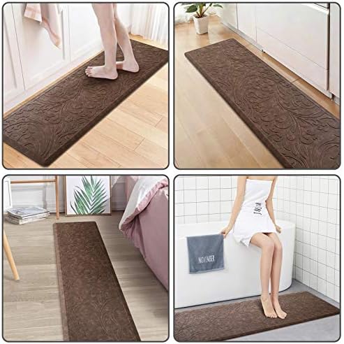 KMAT Kitchen Mat Cushioned Anti-Fatigue Waterproof Non-Slip Standing Mat Ergonomic Comfort Rug for Home,Office,Sink,Laundry,Desk 17.3" (W) x 60"(L),Brown (Pack of 2)