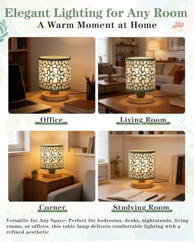Green Small Table Lamp, LED Cutout Metal Bedside Lamp with 3 Color Temperatures for Office, Living Room, Bedroom, Dorm (Green)