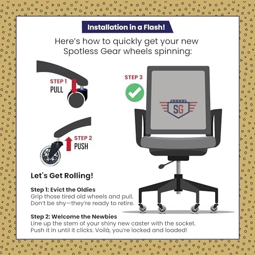 Office Chair Caster Wheels Gaming Chair 3 inch Replacement Rubber Chair Casters for Hardwood Floors & Carpet - Smooth & Quiet - Desk Chair Casters - Set of 5