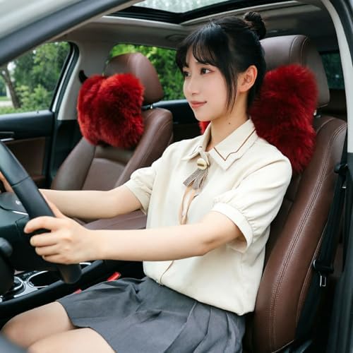 Car Headrest Pillow Plush Protector Neck Rest Pillows, Red