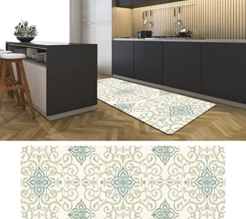 J&V TEXTILES Kitchen Mat Cushioned Anti Fatigue Floor Mat,19.6"x55", Thick Non Slip Waterproof Kitchen Rugs and Mats, Standing Mat for Kitchen,Floor,Home,Office,Desk,Sink (Rustic Medallion Cream)