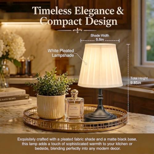 Balck Small Cordless Table Lamp Rechargeable - Kitchen Countertop Tabletop