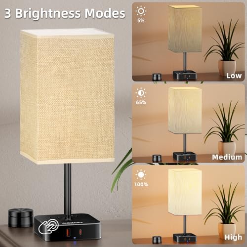Bedroom Nightstand Lamp with Charger, Touch Table Lamps with Remote Control