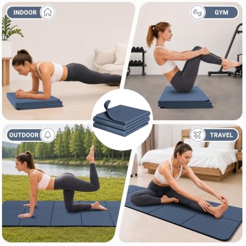 Readaeer Foldable Yoga Mat for Travel Folding Yoga Mat 6mm Thick with Carrying Bag, Non-Slip TPE Exercise Pilates Mat for 72" L x 24" W x 0.24 Inch