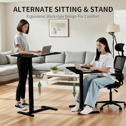 Mobile Small Standing Desk with Hidden Wheels, Portable Rolling Laptop Desk, Rolling Computer Cart Movable, Adjustable Height Computer Workstations, for Home, Office, Black