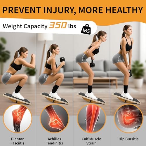 Balance Board for Physical Therapy, Wooden Wobble Board for Balance Training and Ankle Strengthening, Anti-Slip Surface, 350 lbs Capacity Standing Desk Rocker Board
