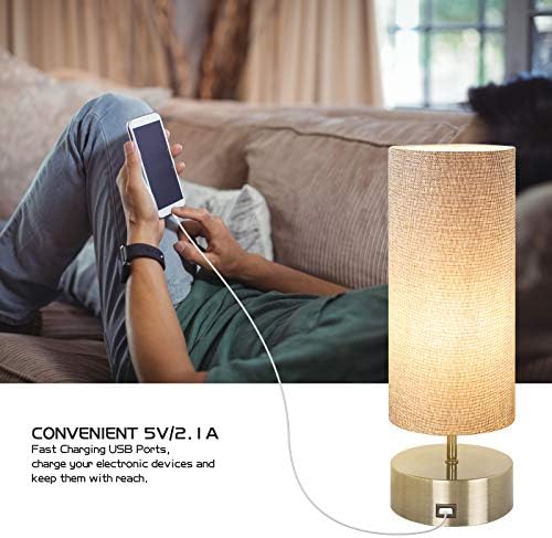 Haian Support 3-Way Dimmable Touch Control Table Lamp with USB Charging Port Set of 2,Modern Nightstand Bedside Desk Lamp with Grey Fabric Lampshade for Living Room,Bedroom,Study Room,LED Bulb Include