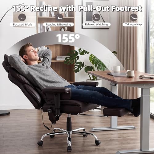 6 Points Massage Heated Home Office Chair with Foot Rest, Brwon