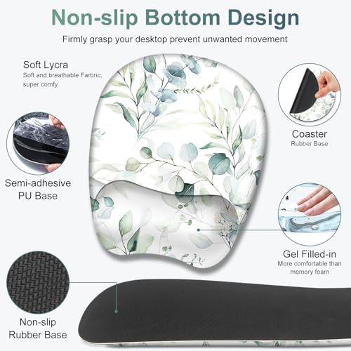 Large Mouse Pad with Wrist Support 4in1 Set, XXL Big Game Mousepad +Keyboard Wrist Rest+Mouse Wrist Rest+Coaster with Ergonomic Design Gaming Mat for Home Office Computer I Eucalyptus Branches