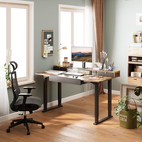 SANODESK Electric Standing Desk with Drawers, 63 x 32 inch Height Adjustable Computer Desk, Home Office Stand Up Desk with 3 Preset Heights, Black