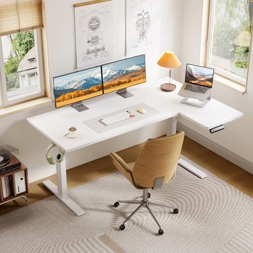 OffiGo 55 Inch Reversible L Shaped Electric Standing Desk, White