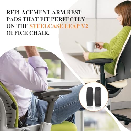 Replacement Arm Pads Caps for Steelcase Leap V2 Office Chair, Ergonomic Comfortable Foam Padding, Office Chair Arm Pads Replacement（Black）