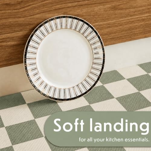 Ohocut Checkered Kitchen Mats for Floor Set of 2, 2 Pcs Sage Green Cushioned Non Slip Runner Rugs for Kitchen/Sink/Laundry, Comfort Aesthetic Cute Anti-Fatigue Foam Floor Mat 17.3"x29.5"+17.3"x47.2"