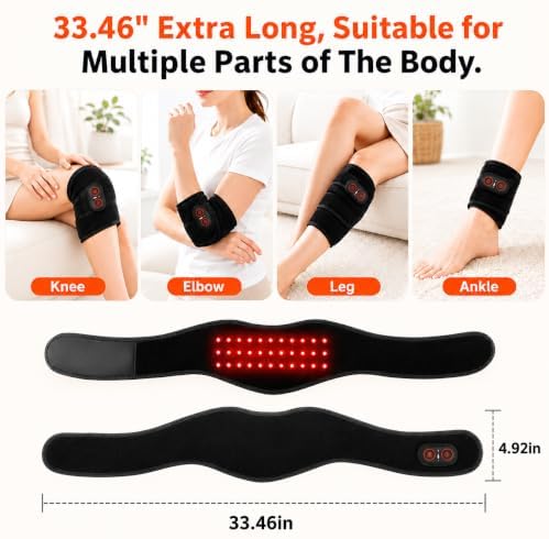 Neck Heating Pad for Pain Relief, Cordless Vibrating Neck Massager with 660nm 850nm Red Light, 3000mAh Battery 3 Heat Levels, Heated Neck Brace Wrap up to 33 Inches for Soreness Stiffness