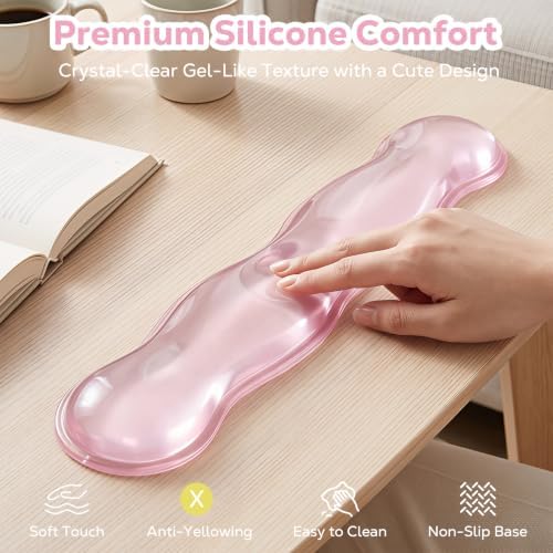 MoKo Gel Wrist Rest for Keyboard and Mouse, Clear Hand Rest, Clear Pink