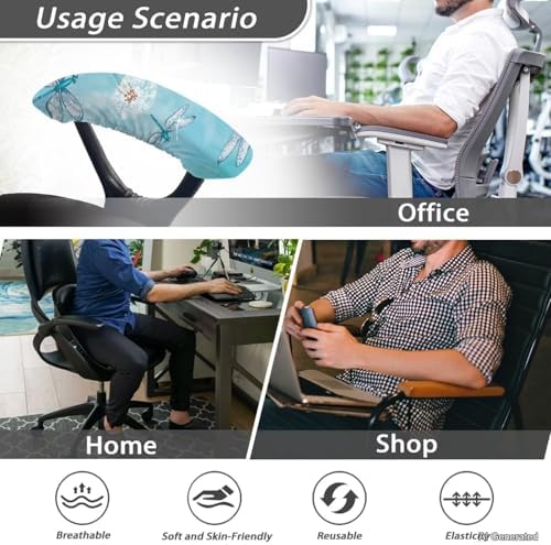 Dragonfly Dandelion Print 2Pcs Office Chair Armrest Covers, Soft Chair Arm Covers Stretchable Washable Computer Chair Armrest Slipcovers