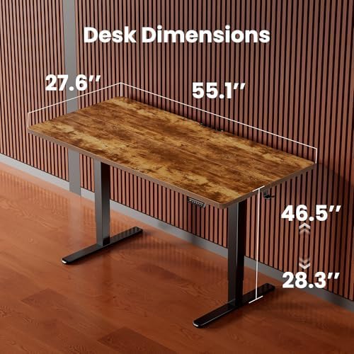 ErGear Height Adjustable Electric Standing Desk, 55 x 28 Inches Sit Stand up Desk, 4 Memory Computer Home Office Desk, Vintage Brown