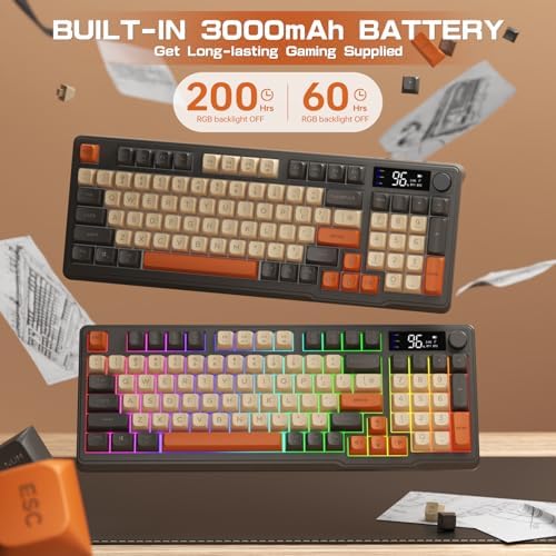LexonElec M96 Wireless Gaming Keyboard,Knob Control Bluetooth/2.4G Wireless Mechanical Feeling Keyboard,RGB LED Backlit with Display Screen, PBT Keycap,3000mAh, 94-Key Layout for Win/Mac (Shimmer)