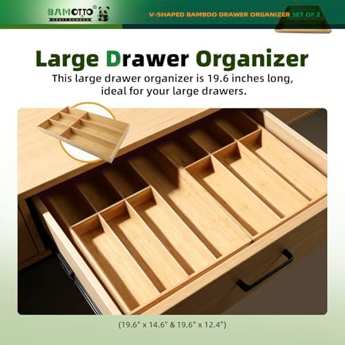 BAMOTTO CRAFTBAMBOO 13 Slot V-Shaped Bamboo Drawer Organizer Set of 2